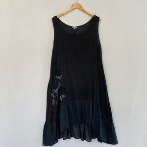 CHRISTINA VERGANI Women’s Size XL Black Linen Cotton Embroidered Sundress